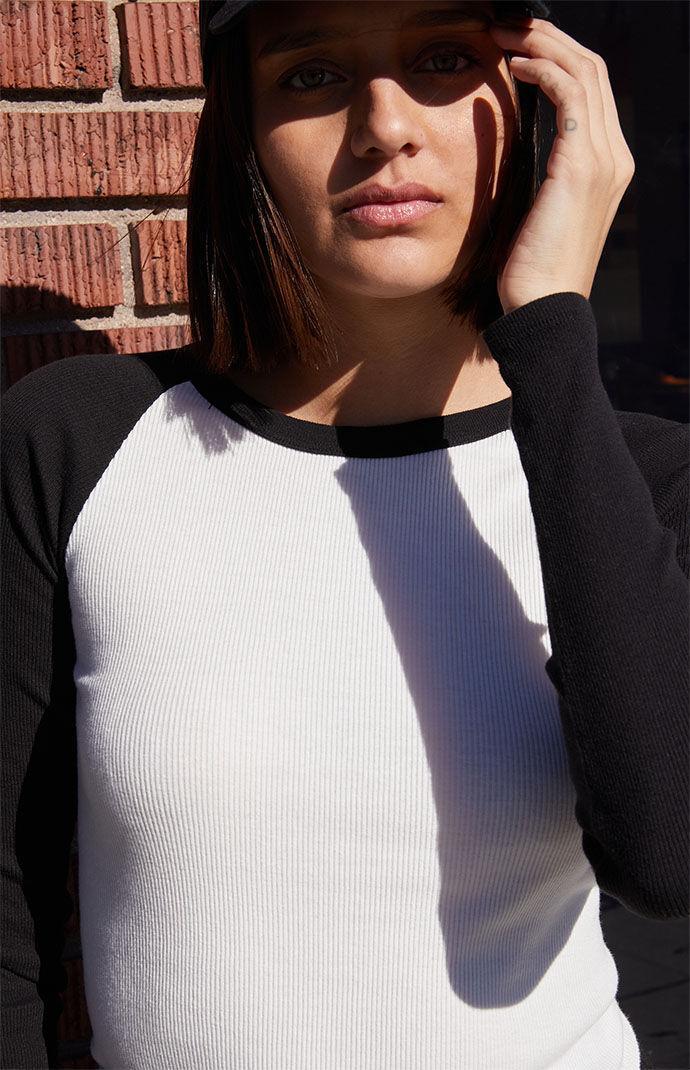 John Galt Women's White & Black Bella Long Sleeve Colorblock Top in White/Black Product Image