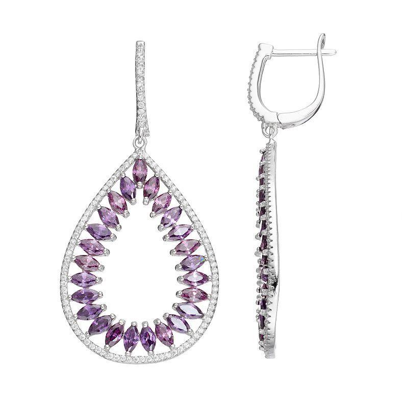 Sterling Silver Cubic Zirconia Teardrop Earrings, Womens, Purple Product Image