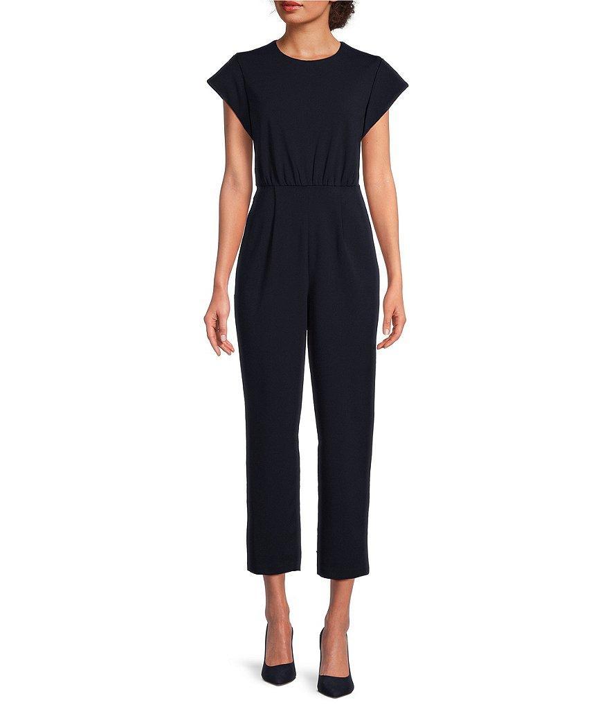 Calvin Klein Short Sleeve Crew Neck Scuba Crepe Pocketed Jumpsuit Product Image