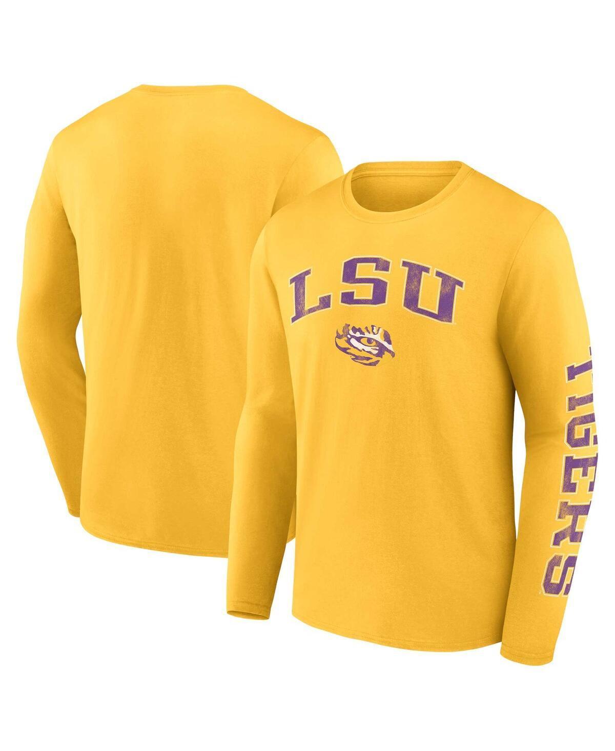 Mens Fanatics Gold Lsu Tigers Distressed Arch Over Logo Long Sleeve T-shirt Product Image