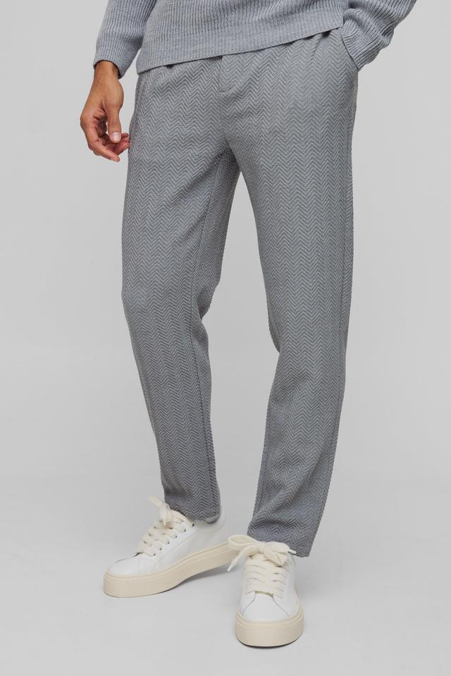 Half Elastic Waistband Stretch Herringbone Tailored Tapered Pants | boohooMAN USA Product Image