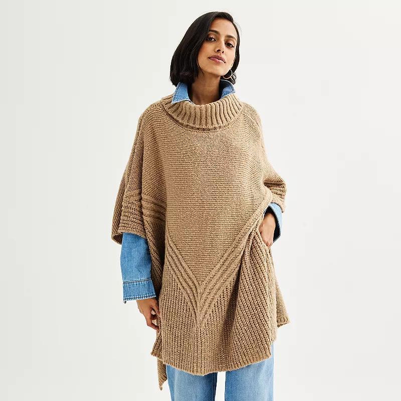 Womens Sonoma Goods For Life Cowl Neck Tunic Poncho, Brown Product Image