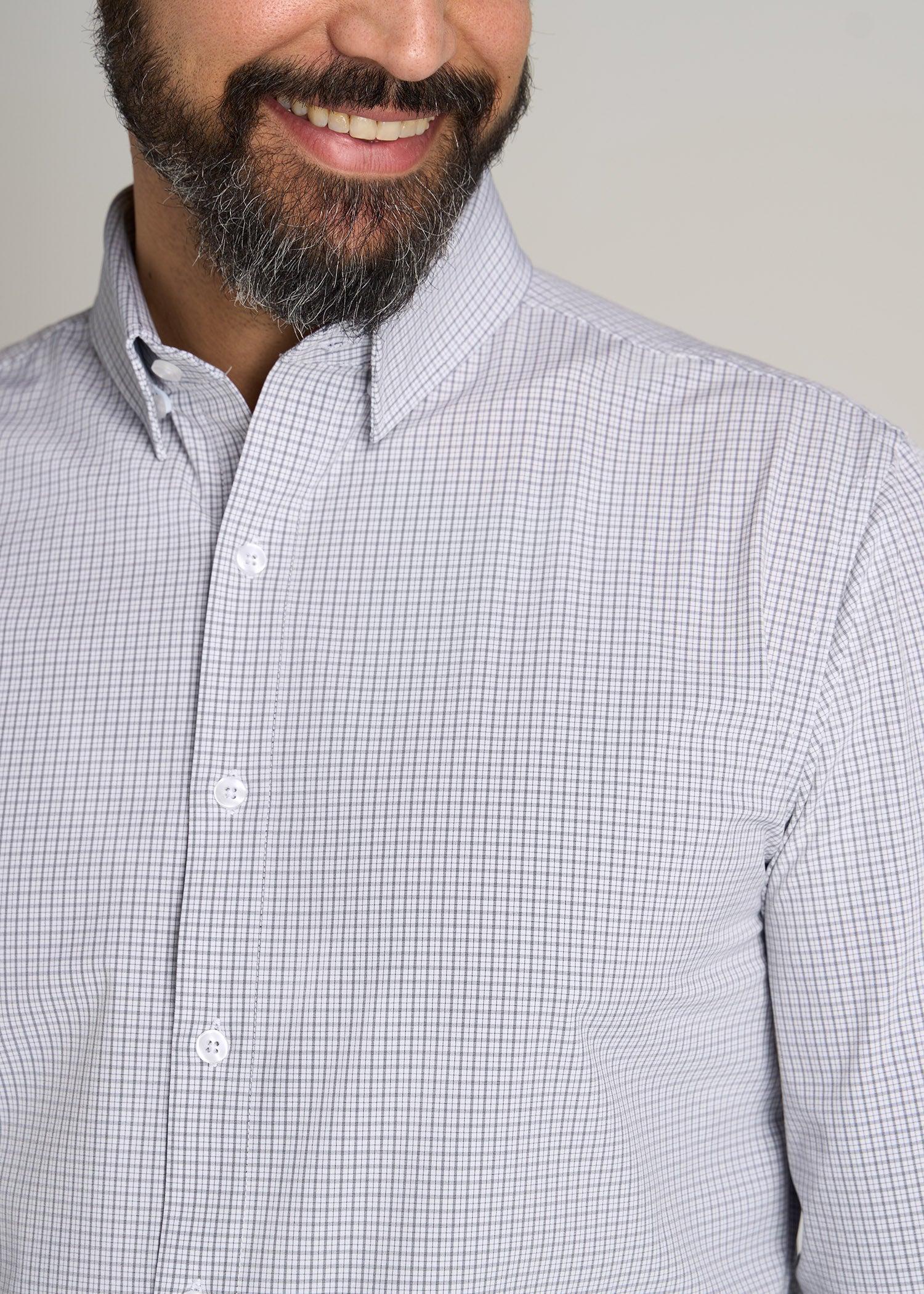 Traveler Stretch Dress Shirt for Tall Men in Grey Mini Plaid Product Image