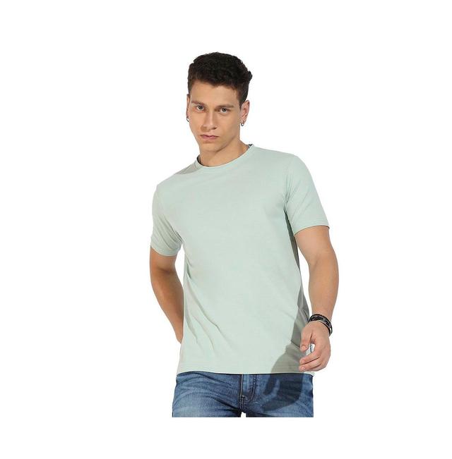 Campus Sutra Mens Sage Green Basic Regular Fit T-Shirt Product Image