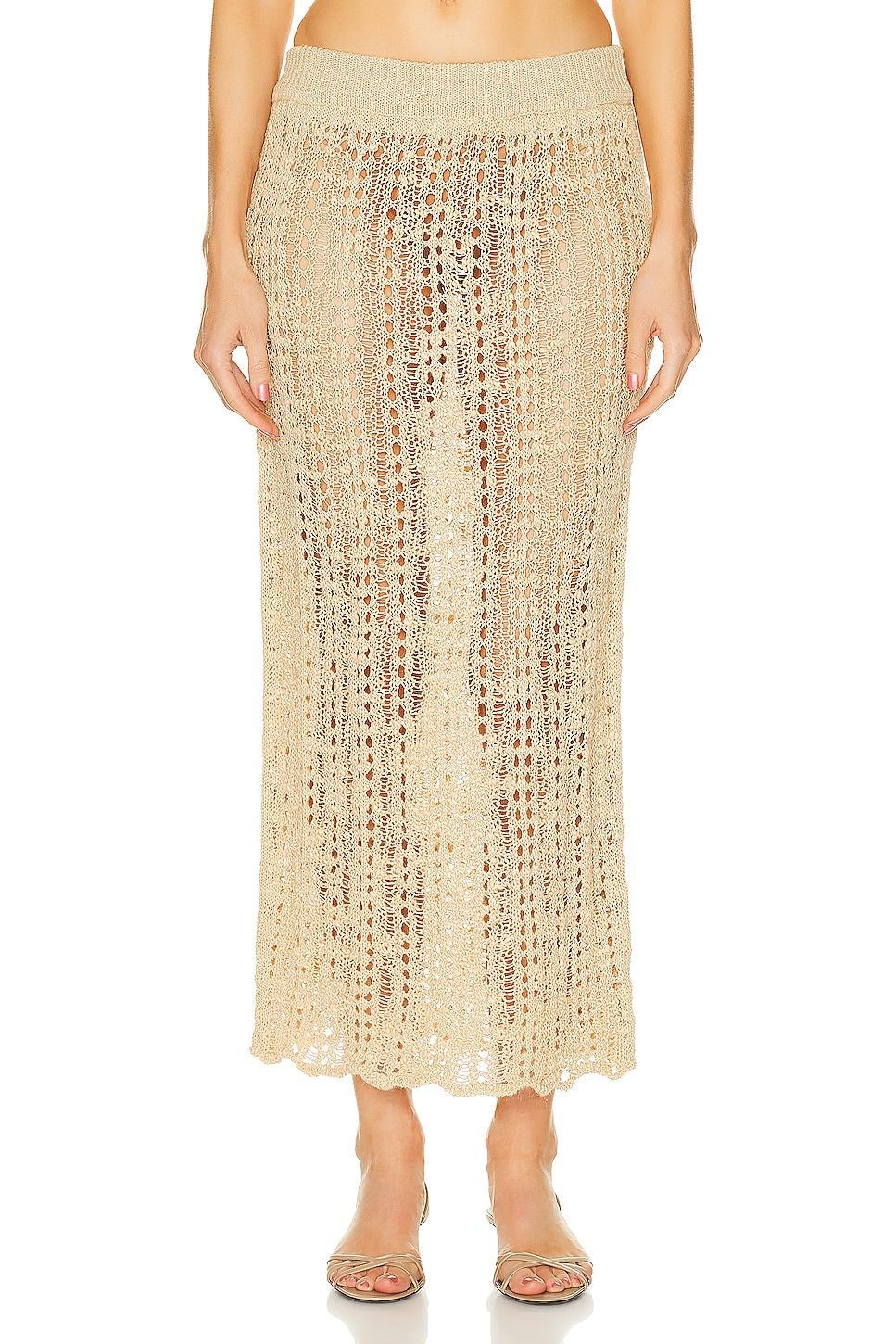 Cult Gaia Dawson Crochet Coverup Skirt Tan. (also in L/XL, S/M). Product Image