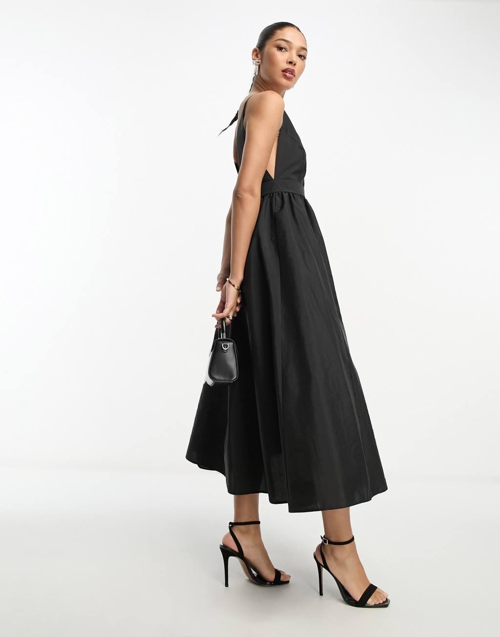 ASOS DESIGN parachute plunge midi dress in black  Product Image