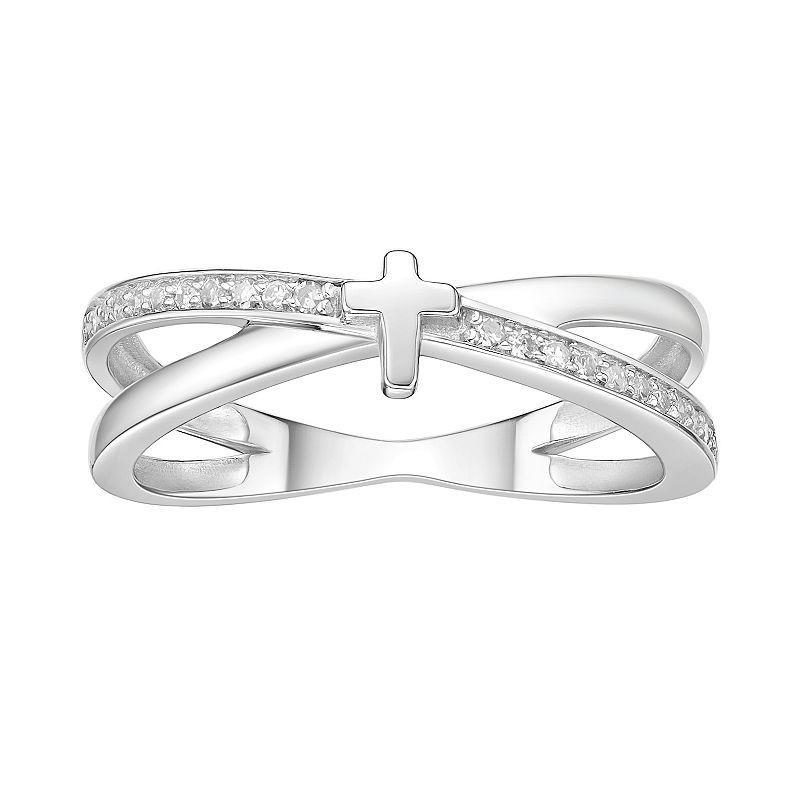 Gemminded Sterling Silver 1/10 Carat T.W. Diamond Cross Ring, Womens Product Image