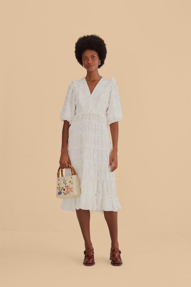 Womens Tiered Puff-Sleeve Midi-Dress Product Image