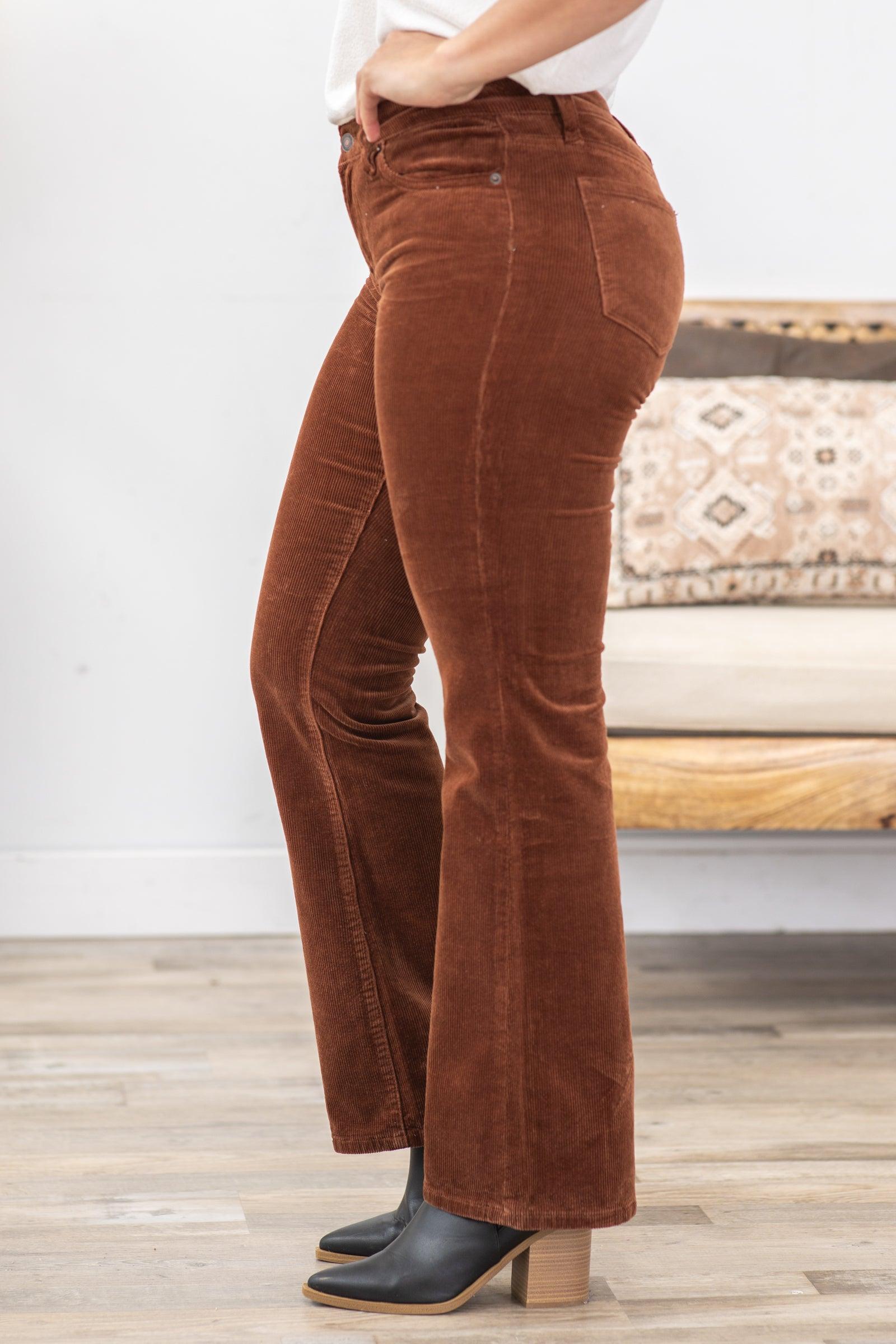 Mica Cognac Mid Rise Corduroy Bootcut Pants Product Image