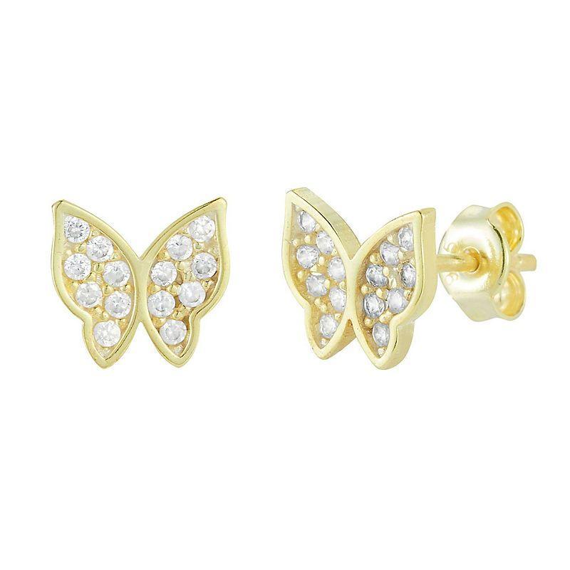 Sunkissed Sterling Butterfly Cubic Zirconia Stud Earrings, Womens, Gold Product Image