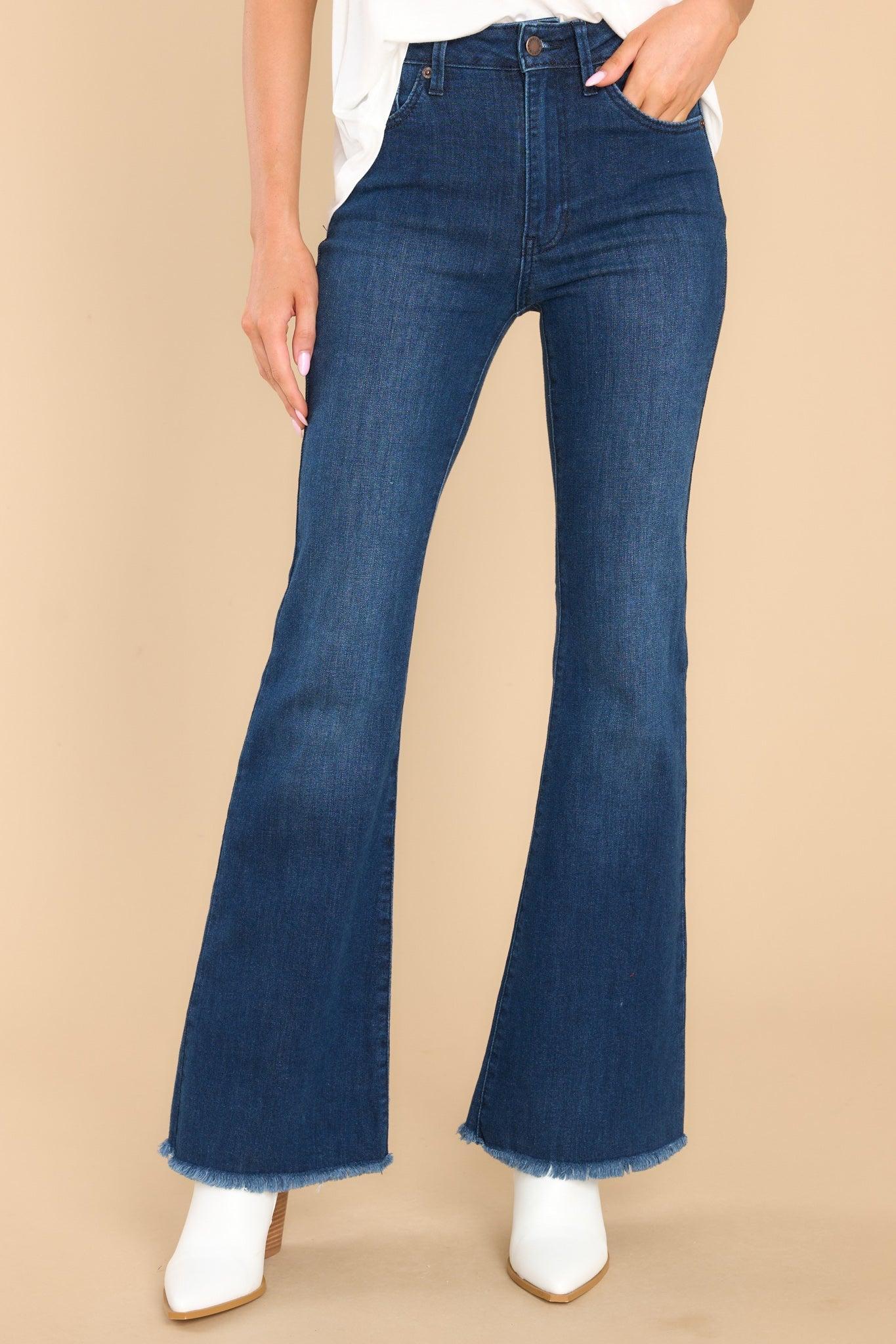 Just USA Jump Out Dark Denim Stretch Flare Jeans Blue product image