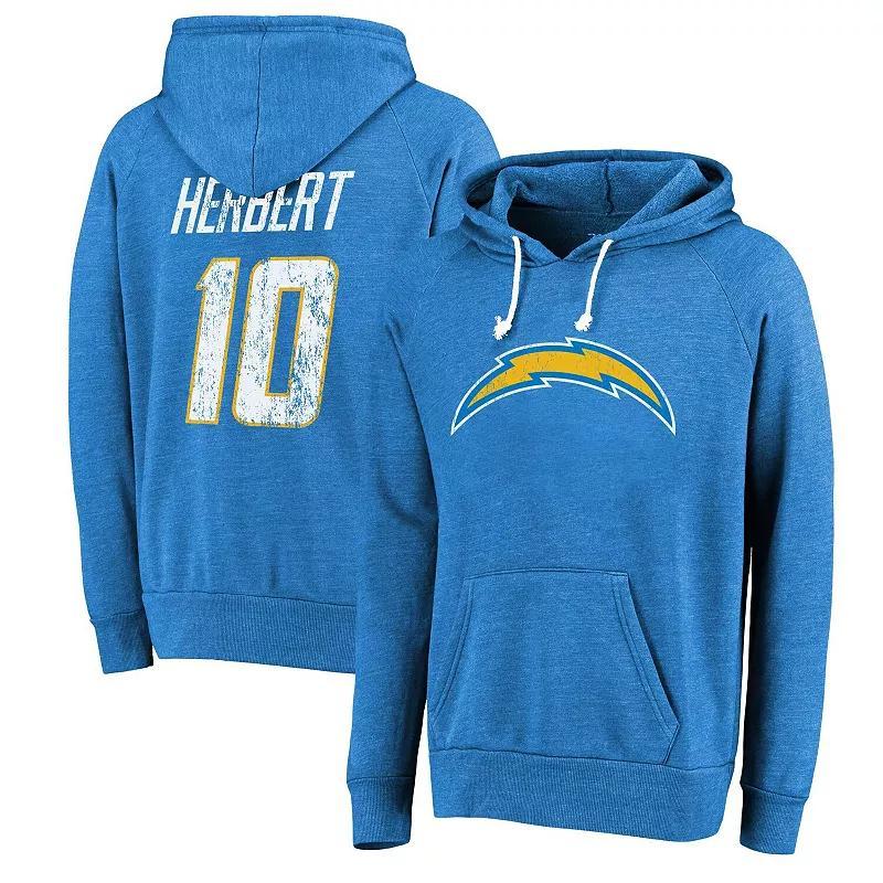 Mens Majestic Threads Justin Herbert Powder Blue Los Angeles Chargers Name & Number Tri-Blend Pullover Hoodie Product Image