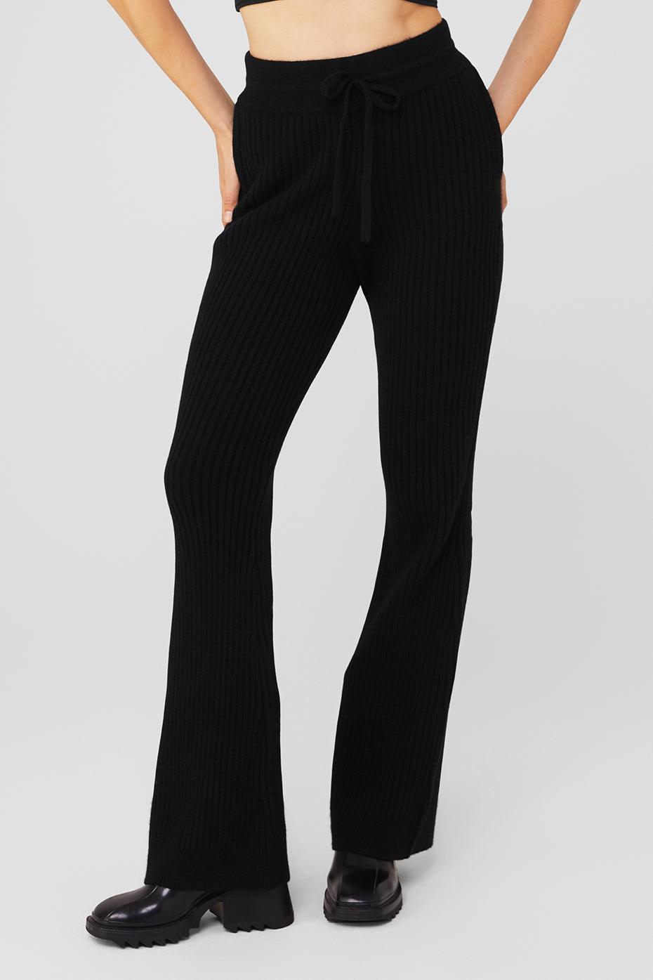 Cashmere Ribbed High-Waist Winter Dream Flare Pant - Black Product Image