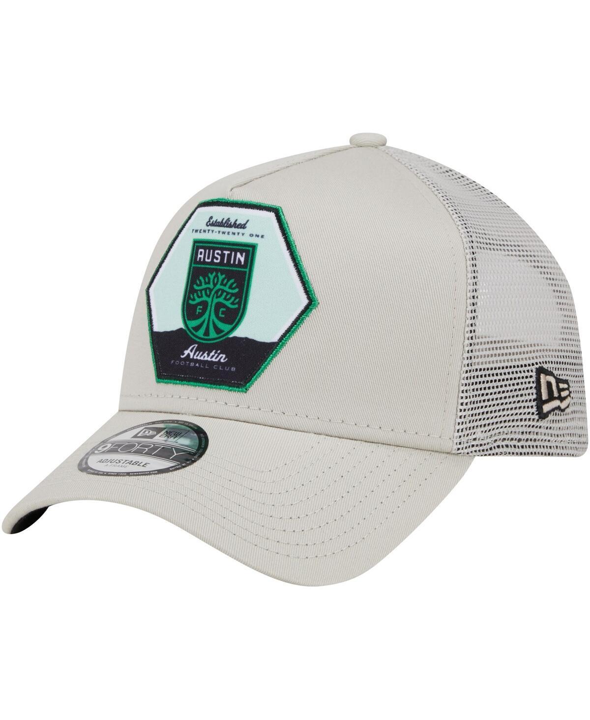 Mens New Era Cream Austin FC Established Patch 9FORTY A-Frame Trucker Adjustable Hat Product Image