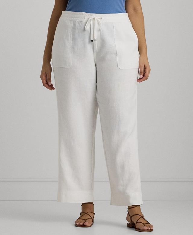 LAUREN Ralph Lauren Plus Size Linen Drawcord Pants (White) Women's Casual Pants Product Image