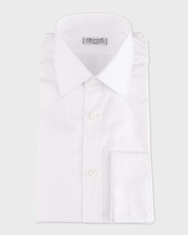 Mens Basic Solid Point-Collar Dress Shirt with French Cuffs Product Image