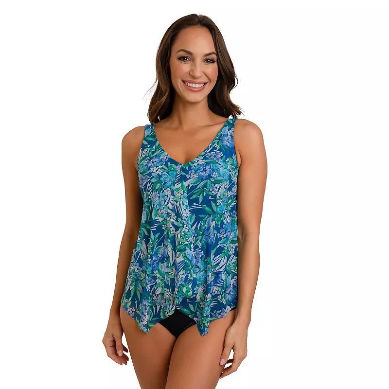 Womens Fit 4 U Tropical Floral Print V-Neck Ruffly Handkerchief Tankini Top Product Image