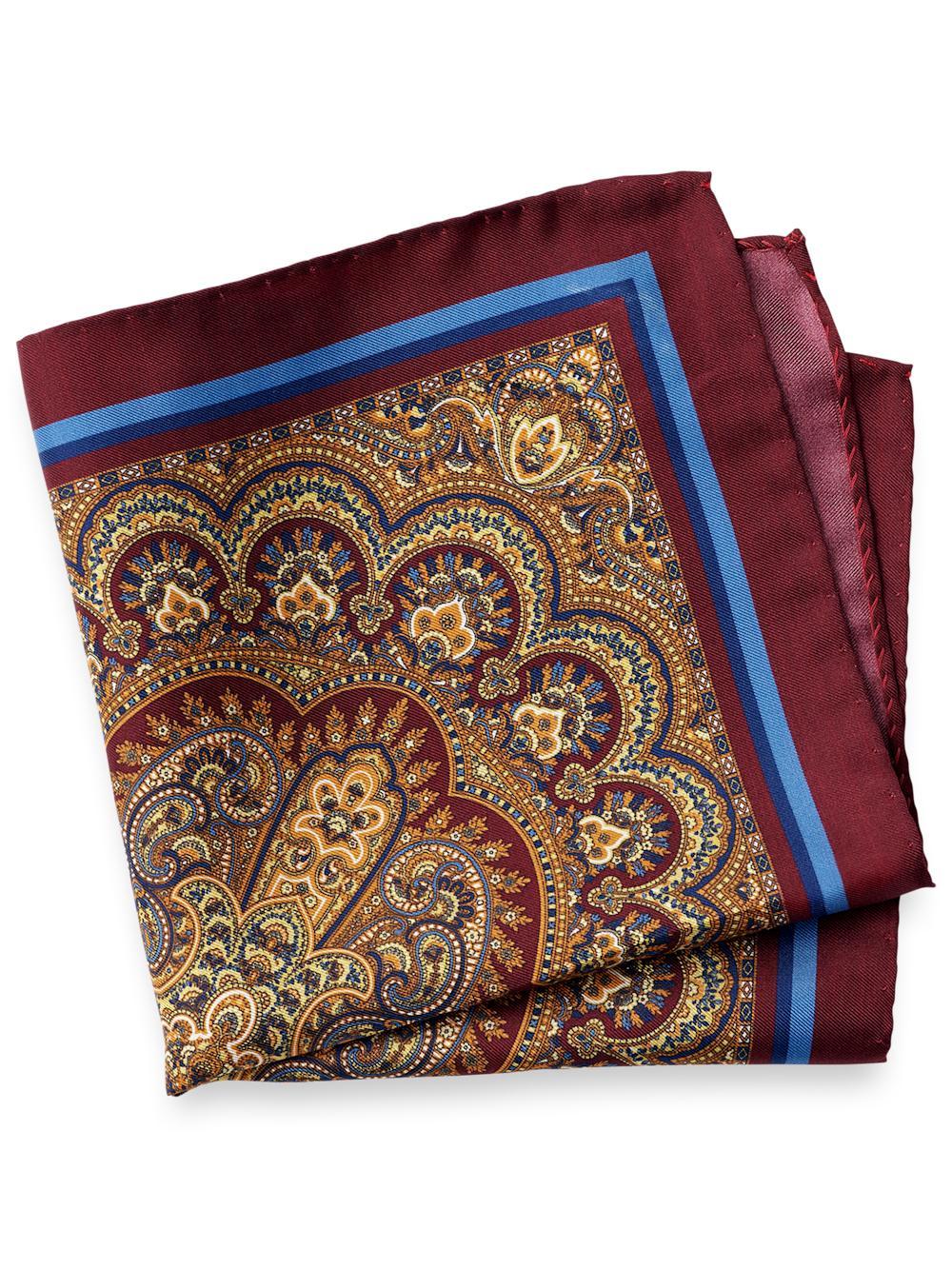 Medallion Silk Pocket Square - Burgundy Multi Product Image