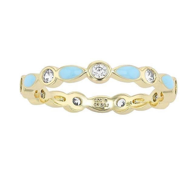 14k Yellow Gold Plated Clear Cubic Zirconia Colorful Marquise Enamel Stacking Ring, Womens Gold Tone Blue Product Image