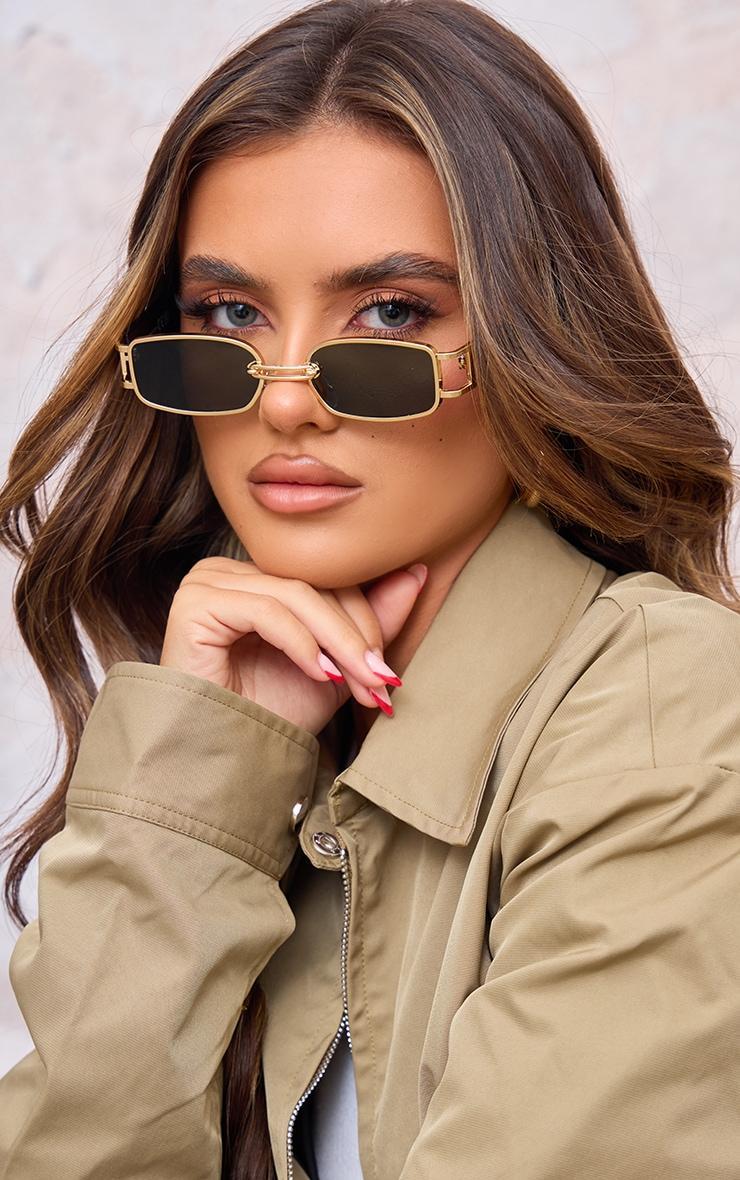 Gold Frame Slim Square Chunky Sunglasses Product Image