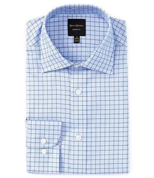 Hickey Freeman Modern Fit Spread Collar Grid Dobby Dress Shirt Product Image