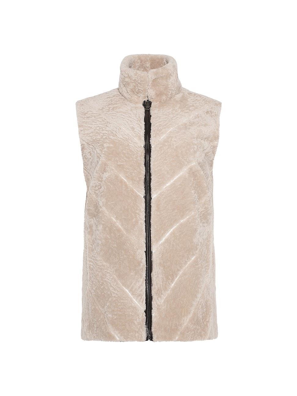 Reversible Chevron Shearling Lamb Zip Vest Product Image