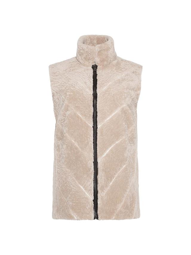 Reversible Chevron Shearling Lamb Zip Vest Product Image