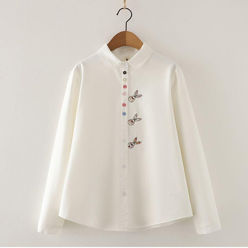 Long Sleeve Collared Floral Embroidered Shirt Product Image