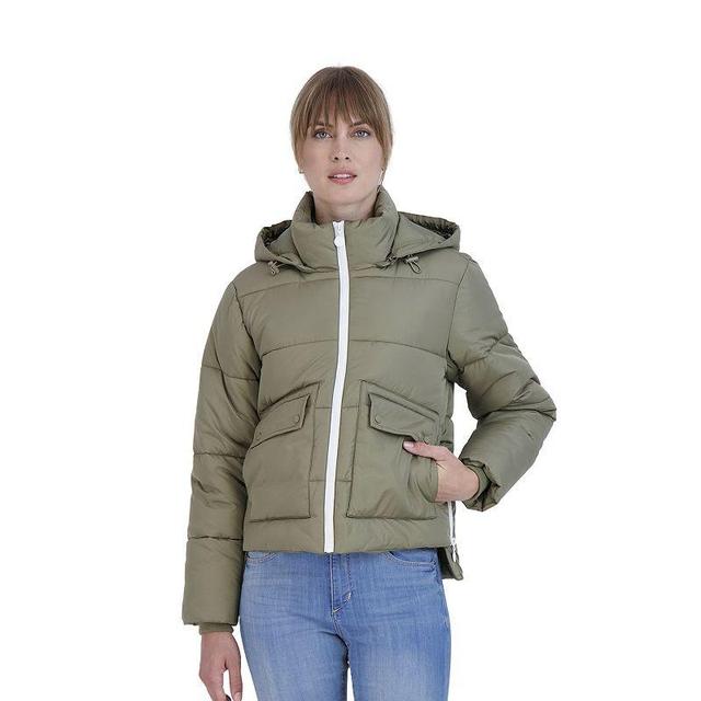 Juniors Sebby Contrast Hooded Puffer Coat, Womens Brown Product Image