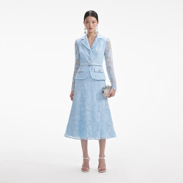 Blue Lace Tailored Midi Dress Product Image