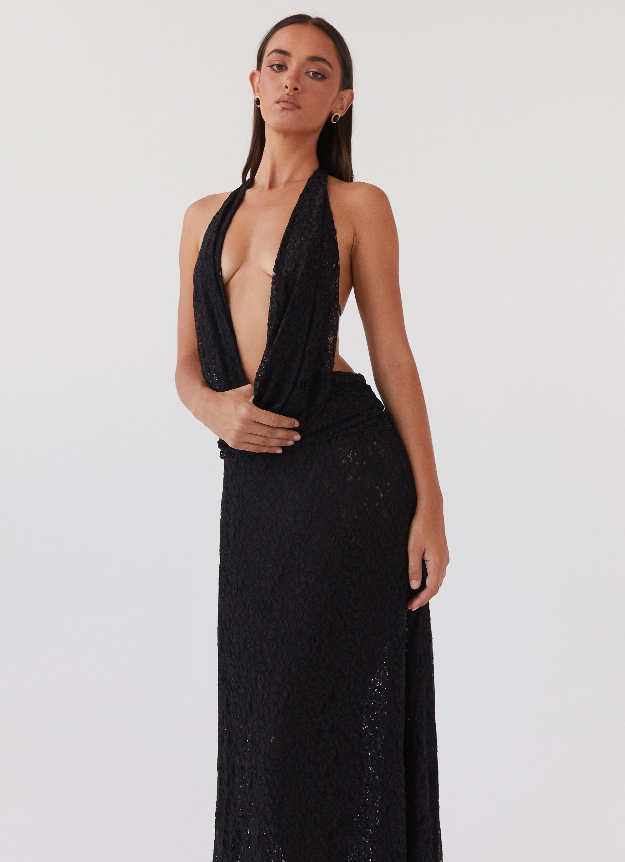 Elysia Lace Maxi Dress - Black Product Image