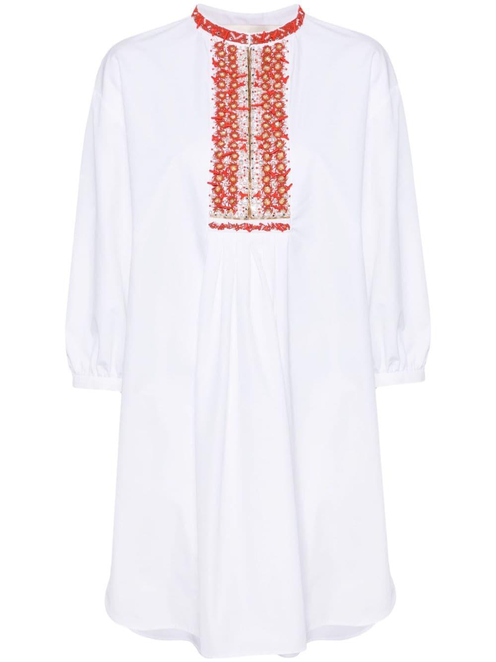 Bead-embellished Cotton-poplin Mini Dress In White Product Image