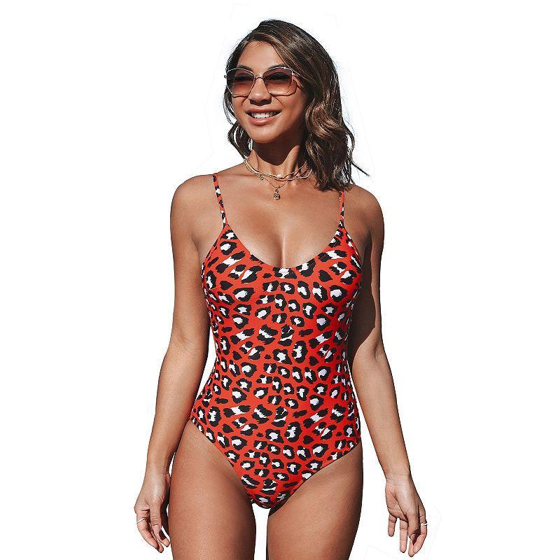 Womens CUPSHE Leopard Print V-Neck One-Piece Swimsuit Product Image