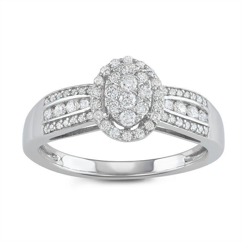 Lovemark 10k White Gold 1/2 Carat T.W. Diamond Oval Cluster Ring, Womens Product Image