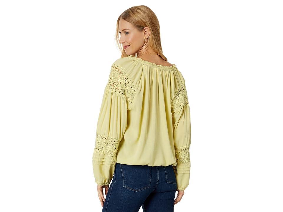 Lucky Brand Crochet Peasant Blouse (Citron) Women's Clothing Product Image