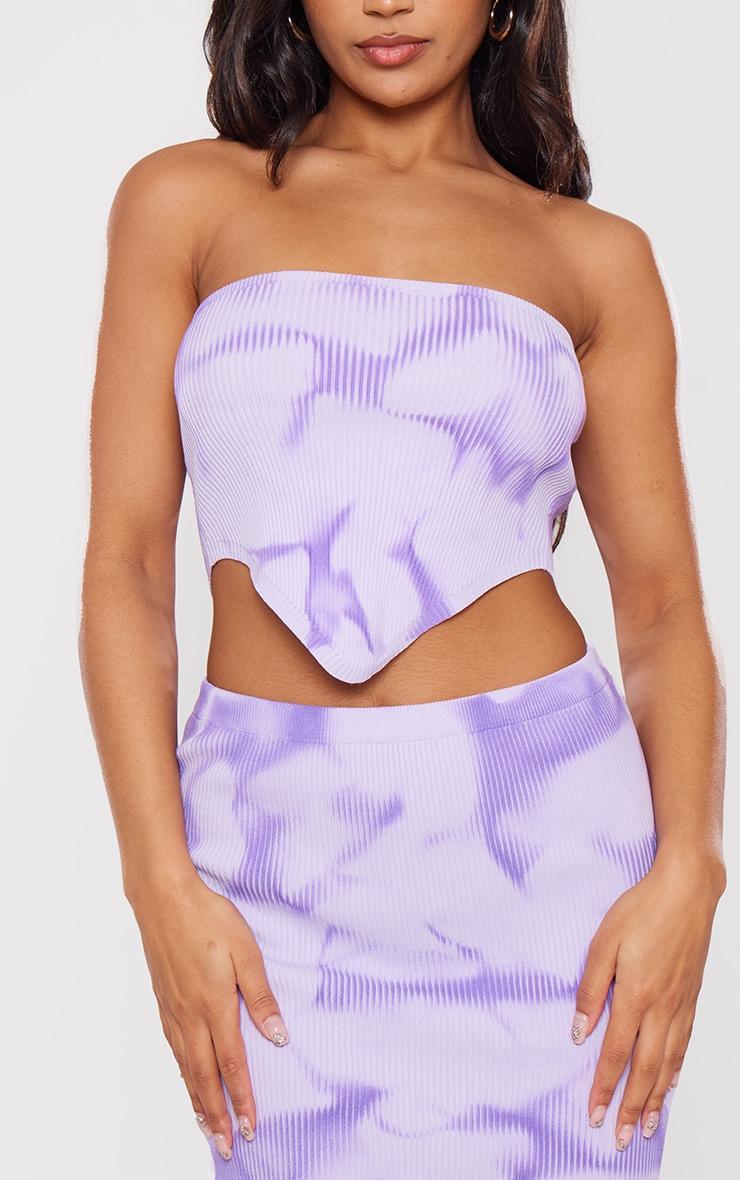 Purple Tie Dye Rib Knit Bandeau Crop Top Product Image