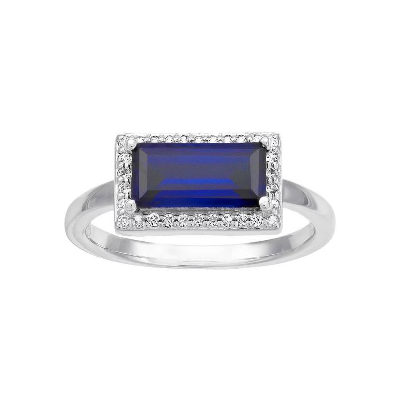 Sterling Silver Lab-Created Blue & White Sapphire Ring, Womens Product Image