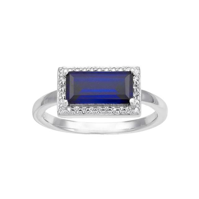 Sterling Silver Lab-Created Blue & White Sapphire Ring, Womens Product Image