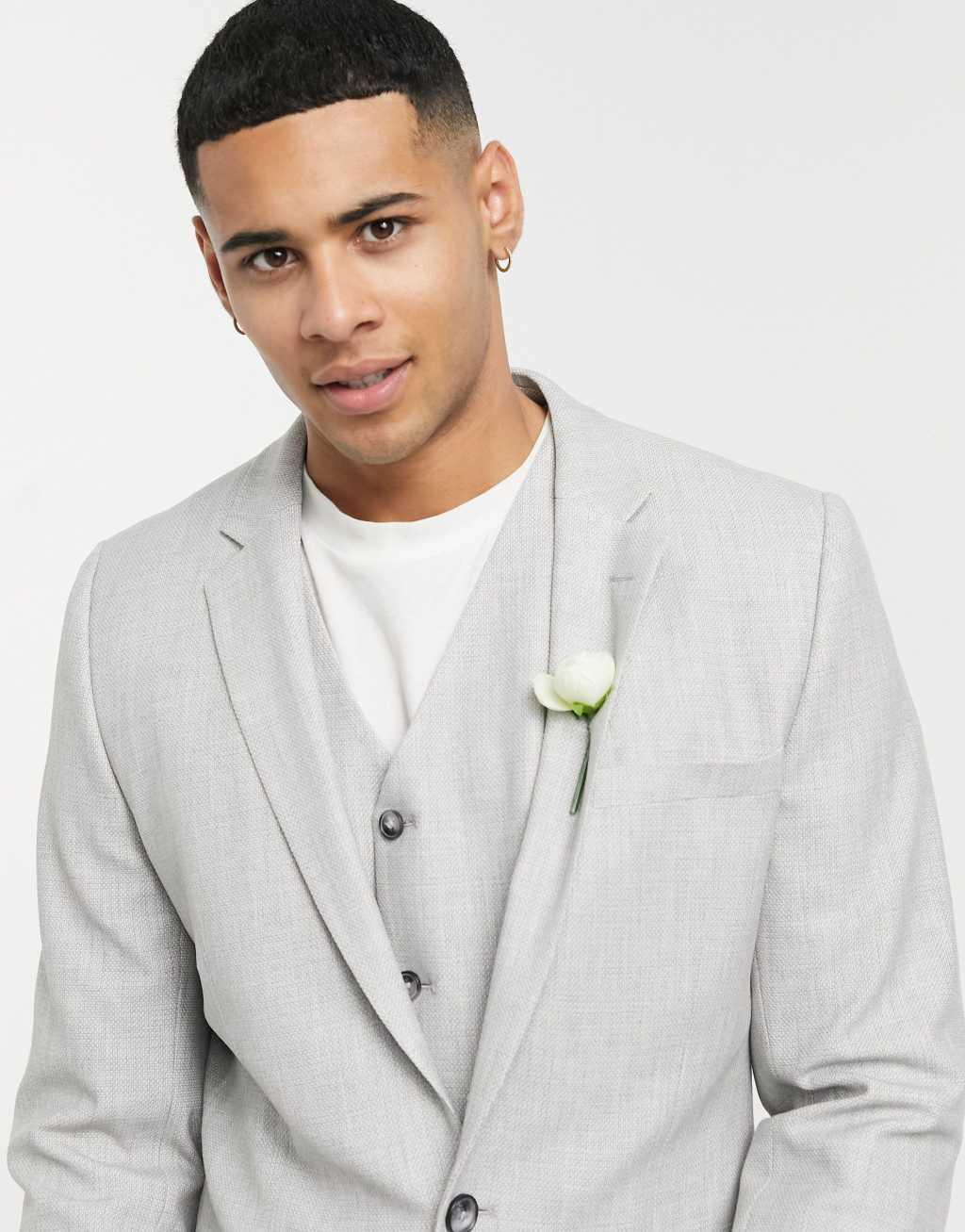 ASOS DESIGN wedding super skinny suit jacket in ice gray micro texture Product Image