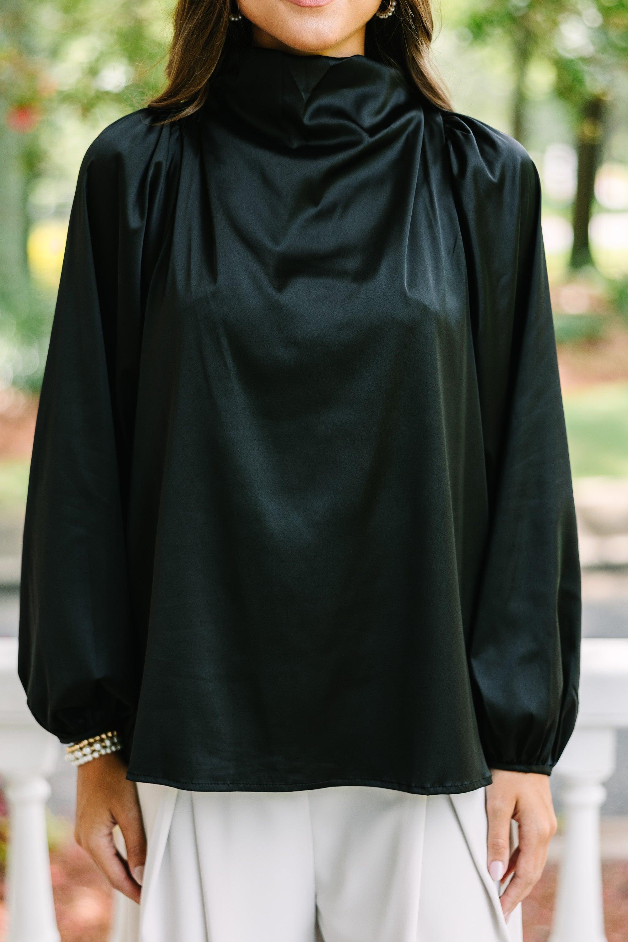 Embrace The Joy Black Satin Blouse Female Product Image