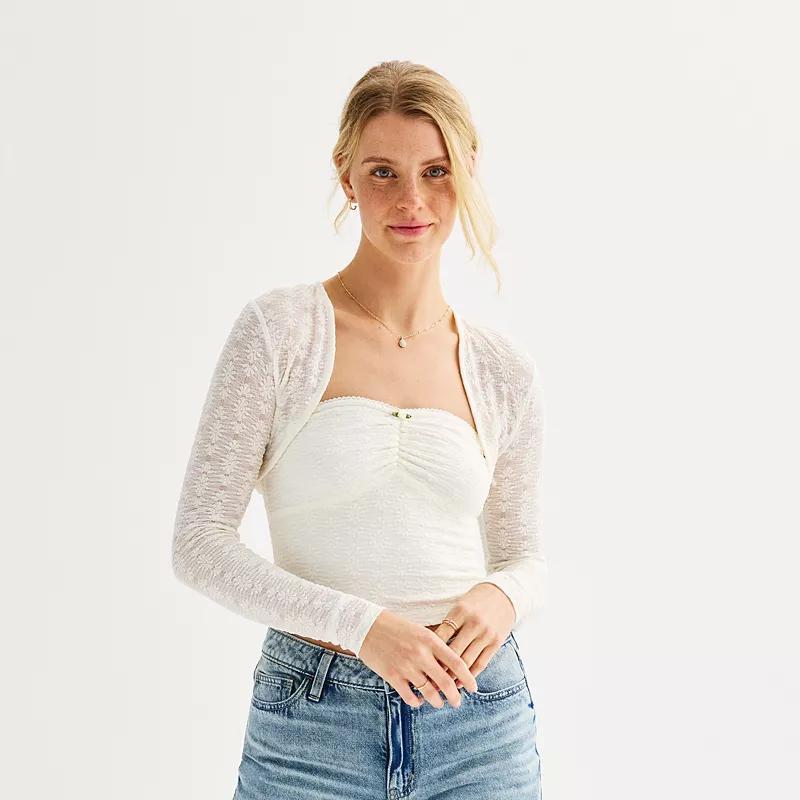 Juniors Sugar Moon 2-pc. Lace Tube Top & Cardigan Shell Set, Womens Product Image