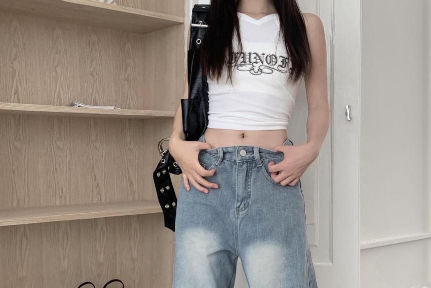 High Rise Washed Wide Leg Cargo Jeans Product Image