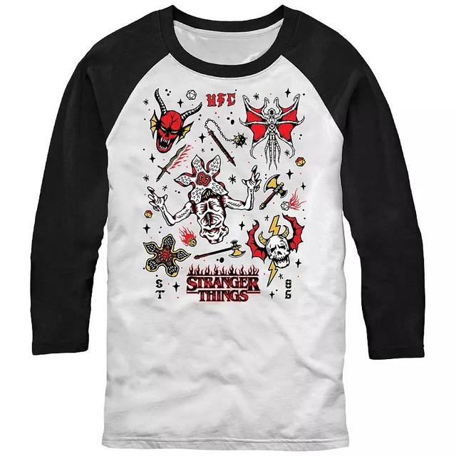 Mens Stranger Things Stranger Flash Sheet Monsters Raglan Graphic Tee Product Image