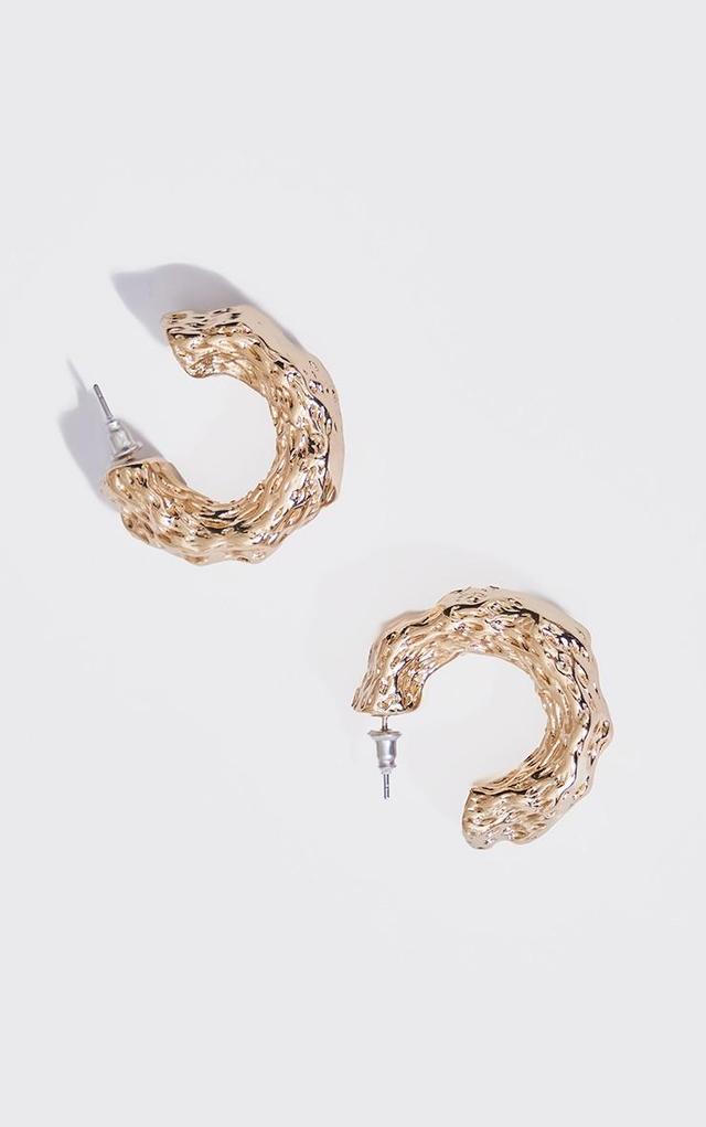 Gold Crinkle Chunky Hoop Earrings Product Image