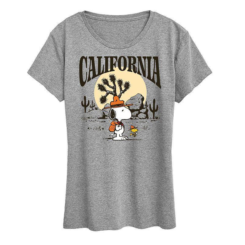 Womens Peanuts Snoopy & Woodstock Beagle Scout California Graphic Tee Grey Gray Product Image