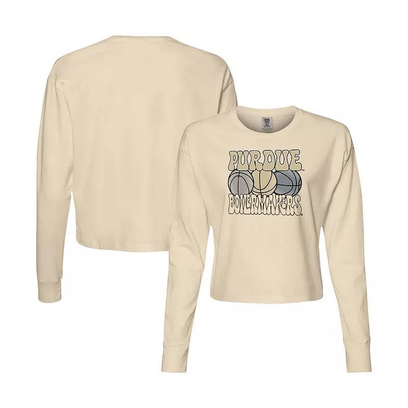 IMAGE ONE Womens Natural Purdue Boilermakers Comfort Colors Basketball Cropped Long Sleeve T-Shirt Product Image