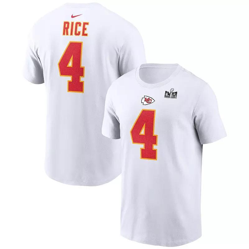 Mens Nike Rashee Rice Kansas City Chiefs Super Bowl LVIII Patch Player Name & Number T-Shirt Product Image