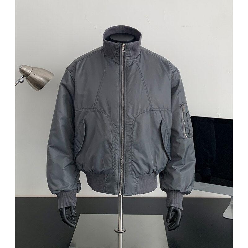 Stand Collar Plain Zip-Up Bomber Jacket Product Image