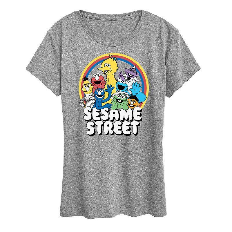 Womens Sesame Street Group Rainbow Graphic Tee, Girls Grey Gray Product Image