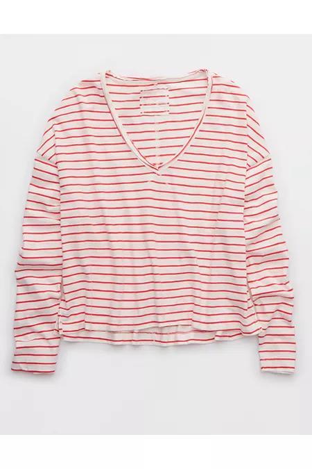 Aerie Long Sleeve Slouchy Oversized V-Neck T-Shirt Women's Product Image